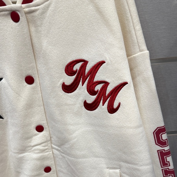 Cream Varsity Jacket with Red Accents - Picture 2 of 3